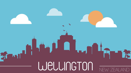 Welligton New Zealand skyline silhouette flat design vector