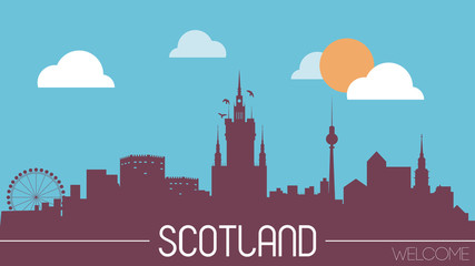Scotland skyline silhouette flat design vector