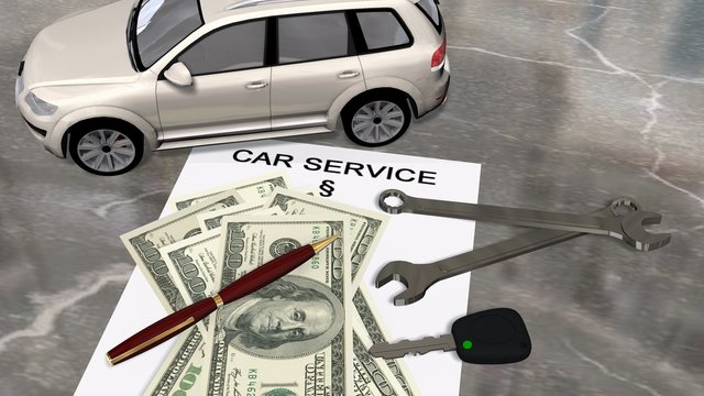 car service contract with a car, money and wrench