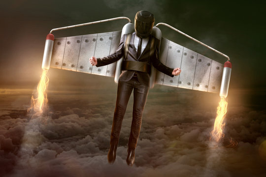 Jetpack Businessman in Flight