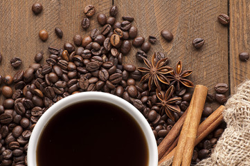 Cup of coffee on wooden table