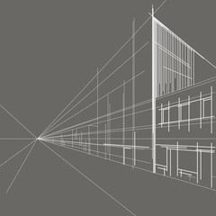 linear architectural sketch perspective street gray background