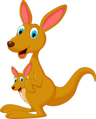 cute cartoon kangaroo carrying a cute Joey