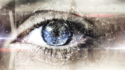 Eye scanning a futuristic interface - Powered by Adobe