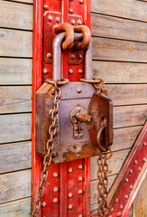 Old wooden and metal with rusty key