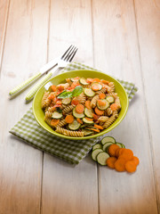 fusilli with zucchinis carrots and fresh tomatoes