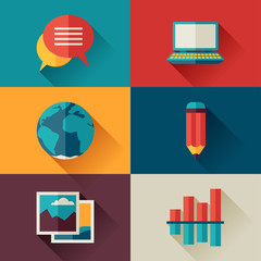 Set of blog icons in flat design style