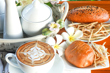 Cappuccino with croissants for breakfast