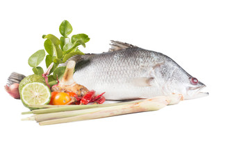 Snapper and spices isolate on white