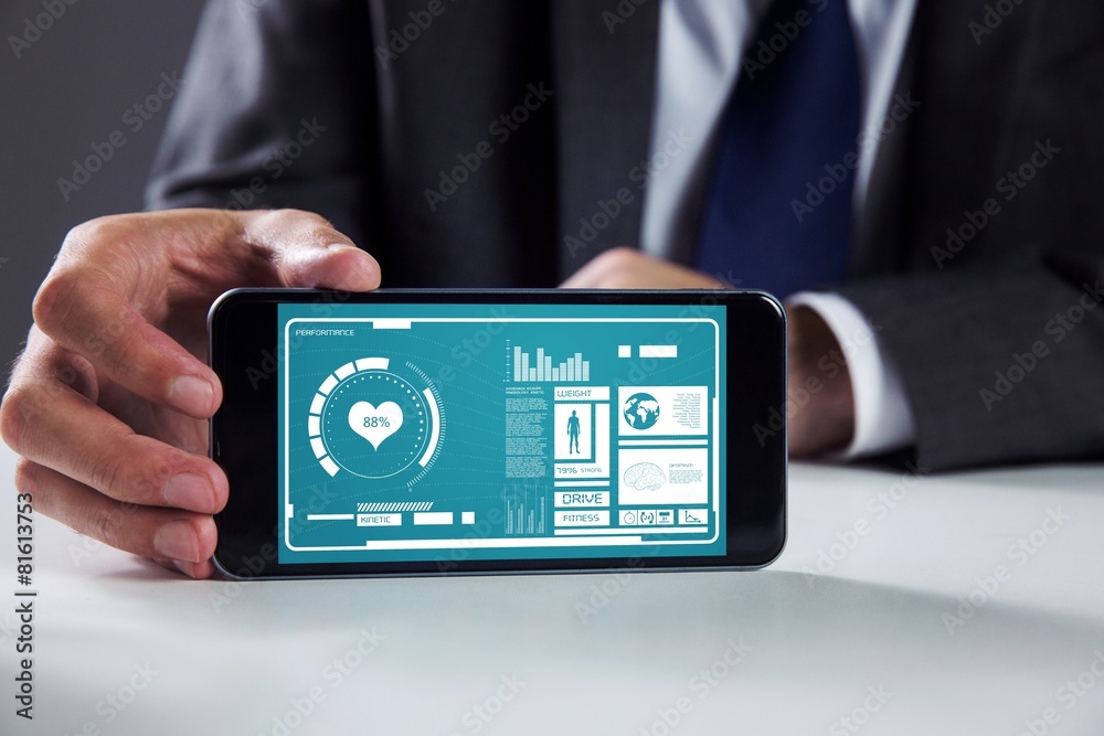 Poster Composite image of businessman using smartphone