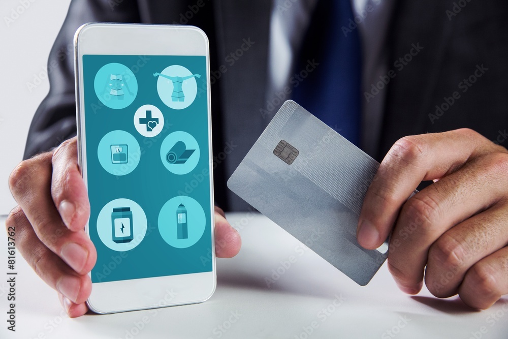 Aufkleber composite image of businessman using smartphone