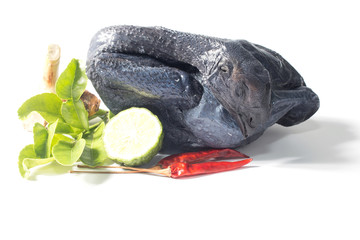 Whole Black Chicken and spices isolated On White Background