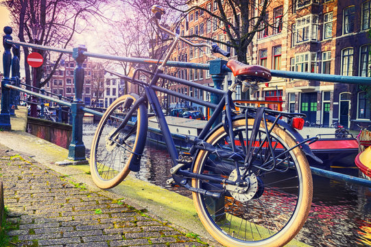 Amsterdam Cityscape With Old Bicycle