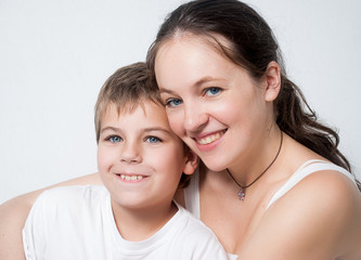 Happy mother with the son isolated on light background