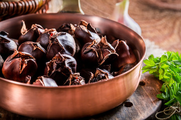 Homemade chestnuts. with garlic sauce