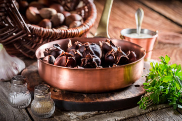 Fresh chestnuts. with garlic sauce
