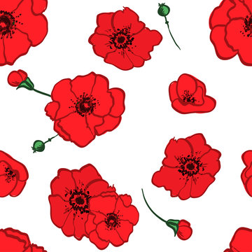 seamless pattern red poppies