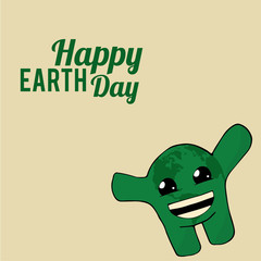 Earth Day, green planet with emotion over color background