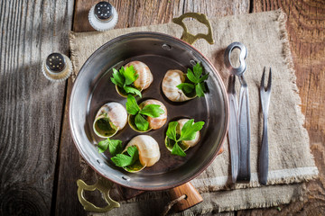 Roasted snails. with garlic butter