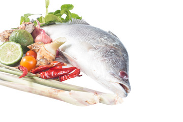 Snapper and spices isolate on white