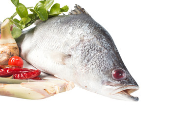 Snapper and spices isolate on white