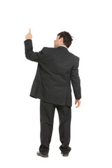 man pointing something, seen from behind