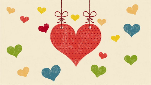 Colorful Hearts on beige background, Video animation, HD 1080