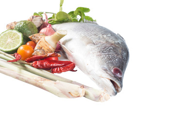 Snapper and spices isolate on white