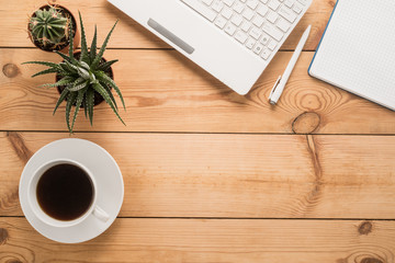 Office table with cup of coffee