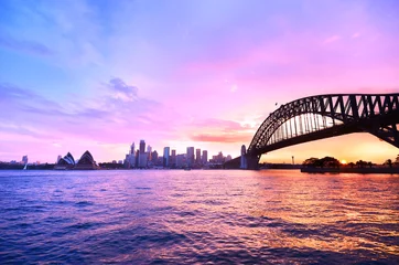 Foto auf Acrylglas Panorama des Hafens von Sydney in der Abenddämmerung © Javen