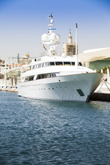 Luxury yacht at port of Malaga, Andalusia, Spain.