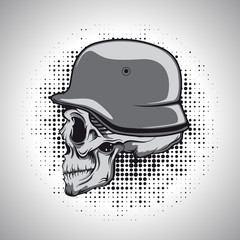 Skull in a soldier's helmet.