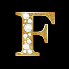 Letter F of gold and diamond