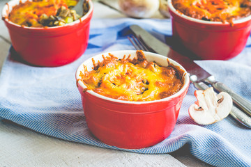 Baked mushroom julienne with cheese, vegetarian lunch