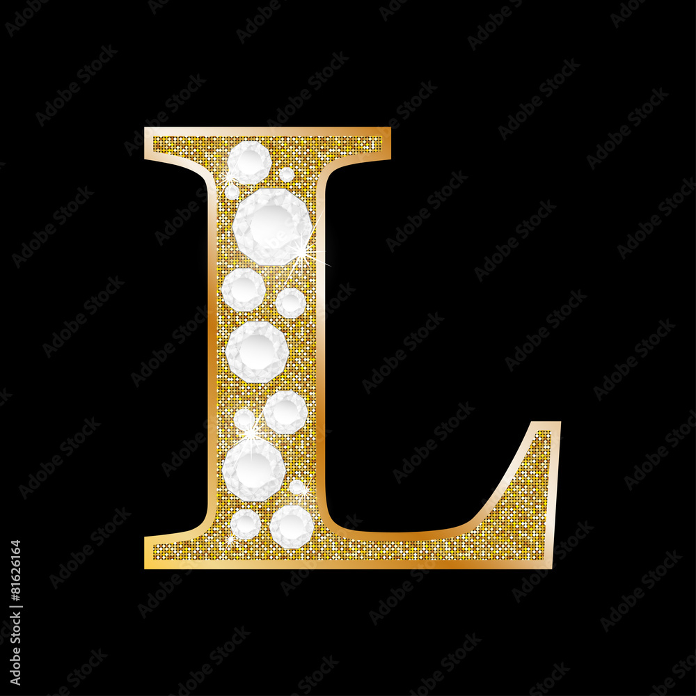 Wall mural letter l of gold and diamond