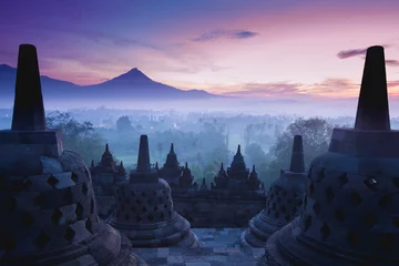 Papier Peint photo Lavable Indonésie Le temple de Borobudur est le lever du soleil, Yogyakarta, Java,