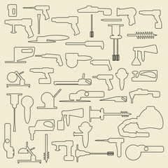 Electric construction tools linear icons  illustration.