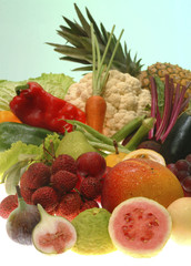 fruits and vegetables on white background