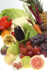 fruits and vegetables on white background