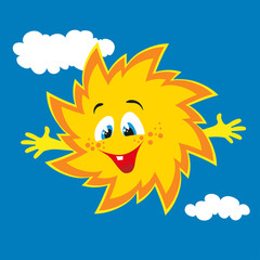 Vector happy cartoon sun smiling