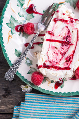 slice of fresh homemade raspberry cake, tasty and vibrant