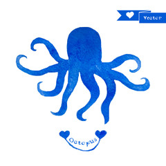 Blue octopus illustration. Watercolor octopus.