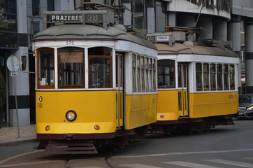Naklejka na ściany i meble Traditional tram number 28, Lisbon, Portugal