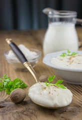 Bechamel sauce on kitchen table