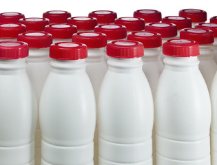 dairy products bottles with bright covers