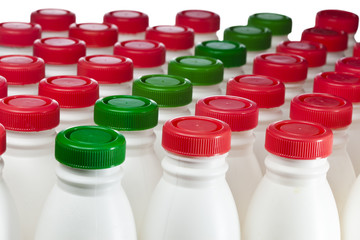 dairy products bottles with bright covers