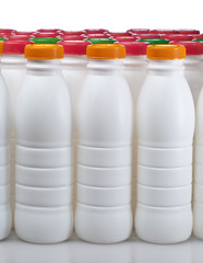 dairy products bottles with bright covers