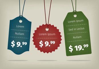 Realistic vector EPS10 hanging cardboard pricing tags