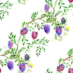 Wild flowers seamless pattern on white background