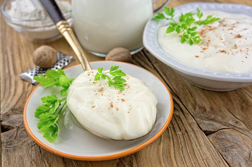 Bechamel sauce on kitchen table